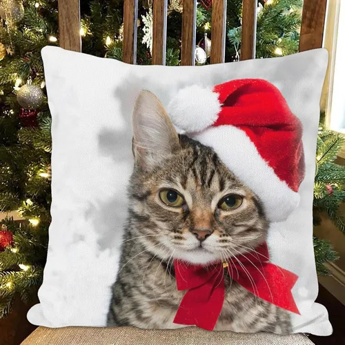 Vista 3 de SPXUBZ - Funda de almohadón navideño con gato de vacaciones de invierno con gorro rojo de Santa, funda cuadrada para sofá, cama, silla o sofá cama