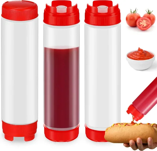 Vista 7 de Sabary 3 unidades de botellas exprimibles de plástico invertidas de 16 oz, dispensador recargable con válvula grande para condimentos, botella Negro