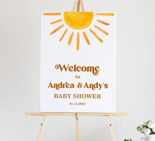 Vista 15 de Letrero de bienvenida para baby shower con texto en inglés "A Little Ray