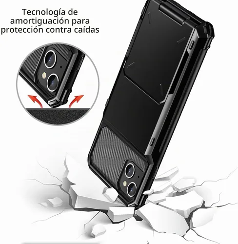 Vista 4 de Vofolen Funda compatible con iPhone 15 con soporte para tarjetas, funda de doble capa de 4 tarjetas, resistente a prueba de golpes, ranura