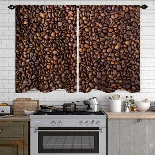 Vista 2 de Cortinas de café en grano de cocina, té de la tarde, con bolsillo para barra, cortinas cortas para ventana de baño, juego de 2 paneles de 27.5