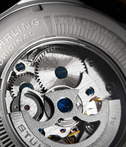 Vista 4 de Stuhrling Original Reloj de vestir mecánico de esqueleto atrium para hombre con correa de cuero de primera calidad