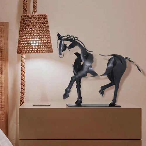 Vista 2 de SunBlogs Art Estatua de caballo hecha a mano, decoración rústica única para oficina y hogar, escultura de metal 100% pintada a mano, regalo perfecto