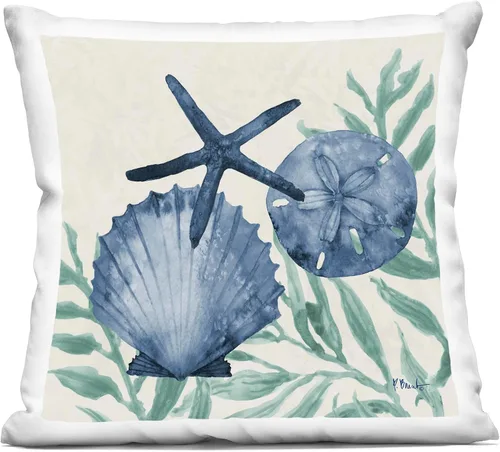 Vista 12 de Stupell Industries Paul Brent - Almohada de natación azul con diseño de tortuga marina y contorno de coral, 18 x 18 pulgadas