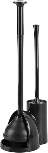 Vista 9 de mDesign Juego oculto de émbolo y cepillo para taza de inodoro - Combo con soporte - Colección Aura - Negro