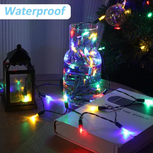Vista 4 de Blissun Luces de Navidad, juego de 50 luces de alambre verde, mini cadena de luces de Navidad a pilas con 8 modos, luces de hadas de 16 pies