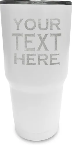 Vista 7 de Vaso de café personalizado con tapa y pajita, 30 onzas, añade tu propio texto Blanco