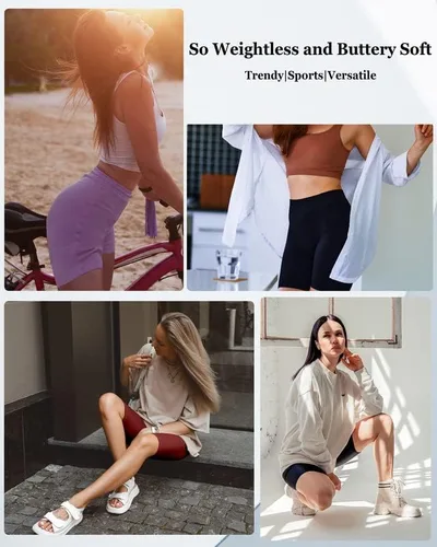 Vista 2 de YOGAFREE Pantalones cortos de ciclismo para mujer, cintura alta, pantalones cortos de entrenamiento elásticos en 8 direcciones, pantalones cortos