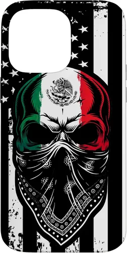 Vista 21 de Funda vintage para iPhone 17 con diseño de calavera mexicana de Estados Unidos y bandera mexicana del 4 de julio