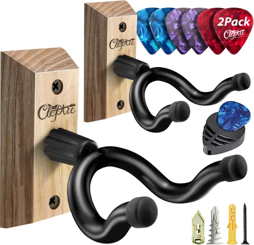 Vista 17 de Percha de pared para guitarra, paquete de 2 unidades Nuez Negra 2 Pack