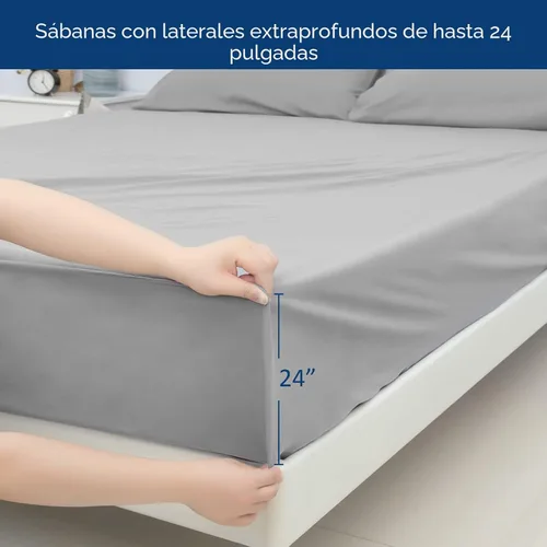 Vista 3 de Moonsea Juego de sábanas tamaño completo de bolsillo extra profundo para colchón de aire - Sábanas de bolsillo profundo juego de sábanas de cama Gris