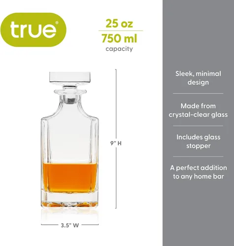 Vista 4 de True Clarity - Decantador de whisky con tapón, decantador de licor de vidrio para bourbon, escocés, vodka, licores, artículos esenciales de la cueva