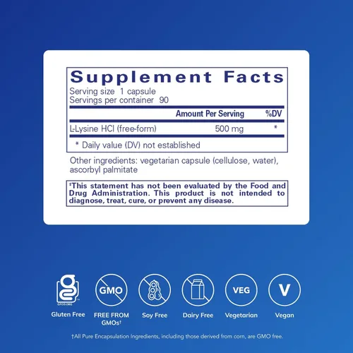 Vista 2 de Pure Encapsulations L-Lisina - Suplemento de aminoácidos esenciales para apoyo inmunológico y encías, salud de los labios* - con L-lisina HCl - 90