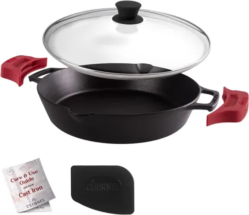 Vista 7 de Sartén de hierro fundido de Cuisinel con tapa - Sartén para freír pre-sazonada de 10" pulgadas + cubierta de vidrio + soporte para mango resistente