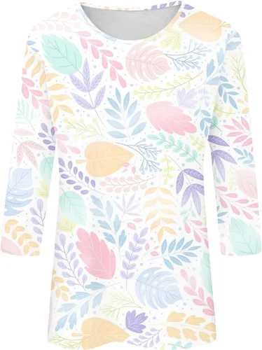 Vista 4 de YAFINMO Camisetas de manga 34 para mujer, camisas de verano de talla grande, blusas de trabajo para mujer, camisetas elegantes casuales sexis a