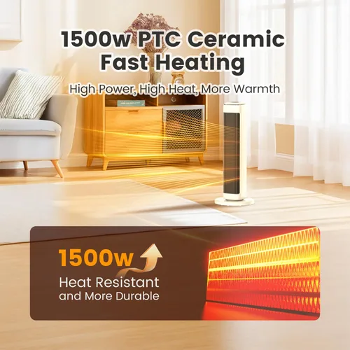 Vista 3 de Calentadores de espacio de 25 pulgadas para uso en interiores, habitaciones grandes, calentadores eléctricos para uso en interiores con termostato
