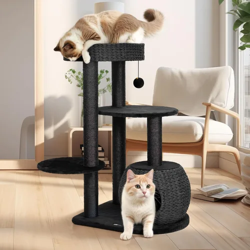 Vista 5 de Árbol negro para gatos, torre de árbol para gatos de 39 pulgadas de alto, moderno condominio para gatos con postes rascadores, torre de madera