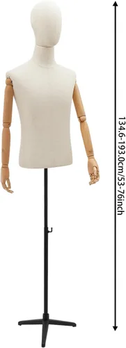 Vista 4 de Maniquí de medio cuerpo masculino con brazo, cuerpo de maniquí de forma de vestido, cuerpo de maniquí de 53 a 76 pulgadas, altura ajustable, maniquí