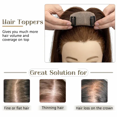Vista 4 de Elailite Toppers para el cabello para mujer, cabello humano real, separación libre para adelgazar el cabello, piezas de cabello para pérdida