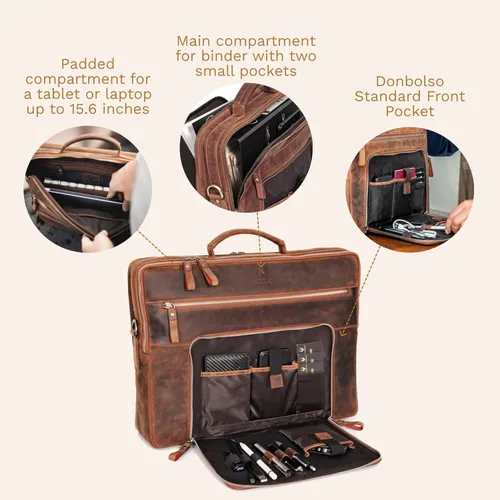 Vista 6 de DONBOLSO Bolso tipo mensajero de cuero para mujeres y hombres – Bolso de hombro hecho a mano de 15 x 12 x 4 pulgadas para computadora portátil