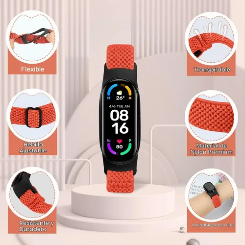 Vista 3 de TumpCez Paquete de 5 correas de nailon Solo Loop compatibles con Xiaomi Mi Band 7 6 5 4 3/Amazfit Band 5 correas, ajustable, transpirable, cómoda