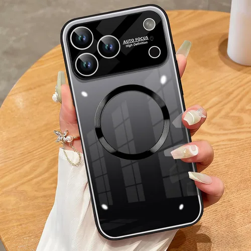 Vista 12 de Guppy Funda para iPhone 12 Pro - Parte trasera de vidrio degradado con carga magnética, película de lente, color negro