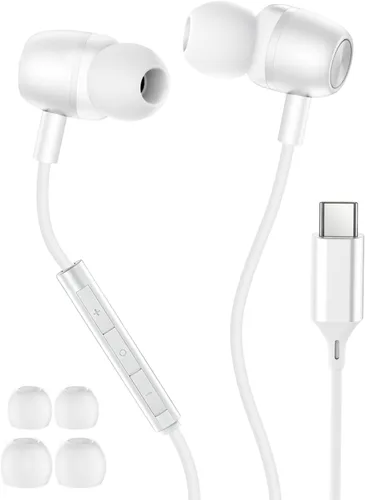 Vista 9 de Auriculares USB C para Samsung S24 S23 FE S22 S21 S20 A53 A54 Auriculares intrauditivos de metal tipo C con micrófono Control de volumen Bass Stereo