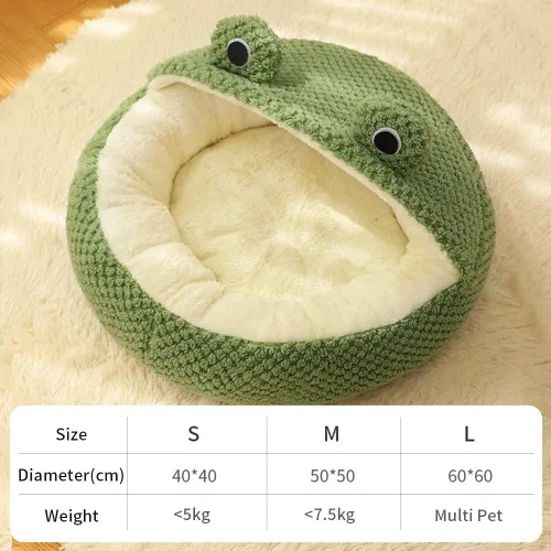 Vista 2 de Cama para gatos con capucha y diseño de rana, lavable para mascotas