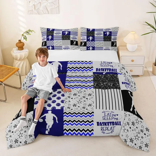 Vista 8 de Erosebridal Softball Comforter Set Patchwork Buffalo Plaid Twin Bedding Sets for Girls Kids Teens Child Galaxy Stars Ball Game Baseball Comforter
