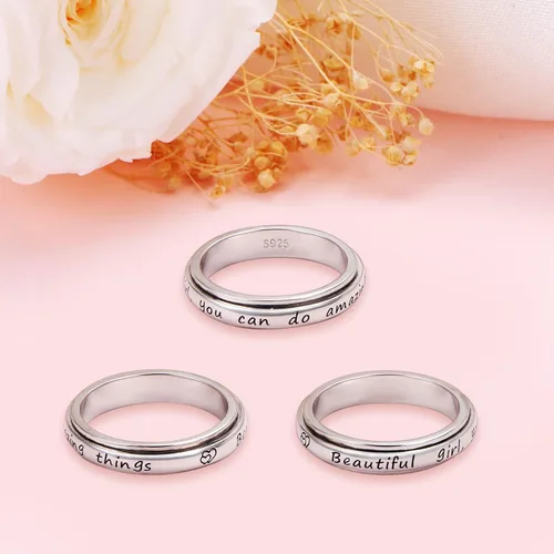 Vista 2 de Anillos giratorios de plata de ley S925 para ansiedad, preocupación, aliviar el aburrimiento, TDAH, autismo, banda para mujeres y adolescentes