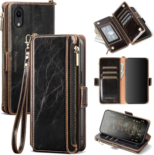 Vista 15 de Antsturdy Funda compatible con iPhone XR tipo cartera para mujer, bloqueo RFID, de piel sintética, funda cruzada para teléfono, con cremallera