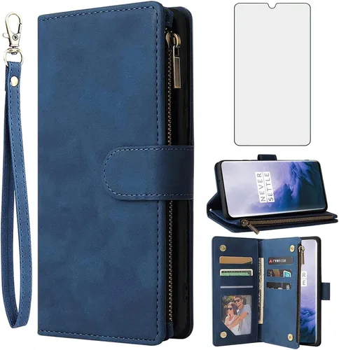 Vista 7 de Asuwish Funda compatible con OnePlus 7T, protector de pantalla de vidrio templado y tarjetero de cuero, funda para teléfono celular para OnePlus7t