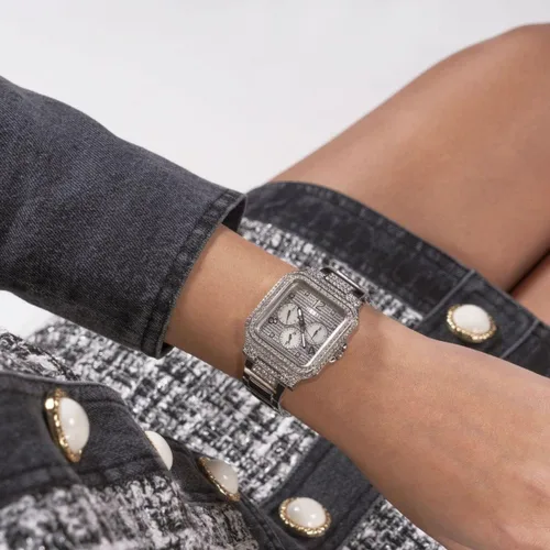 Vista 5 de GUESS US - Reloj cuadrado multifunción para mujer plateado