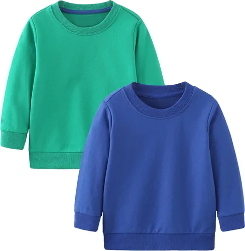 Vista 11 de GFQLONG Paquete de 2 sudaderas de algodón con cuello redondo para niños pequeños, camisetas de manga larga para bebé Negro+Gris