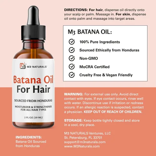 Vista 2 de M3 Naturals Aceite de batana vegano Aceite de batana sin refinar para cabello y piel Apoya la producción de piel saludable y colágeno Batana