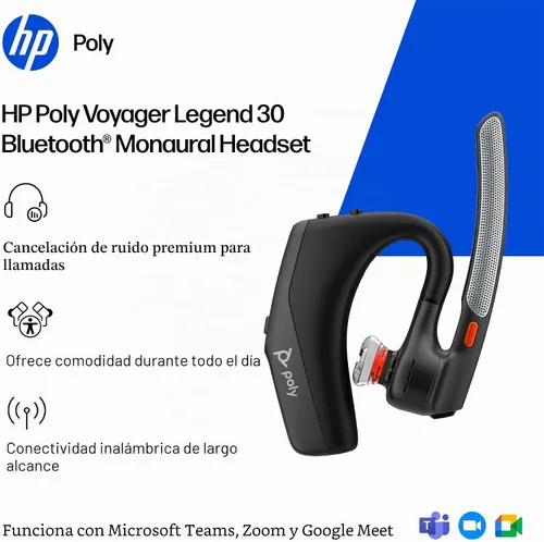 Vista 2 de Poly Voyager Legend 30 - Auriculares Bluetooth con micrófono - Boom discreto y 4 micrófonos con cancelación de ruido - Tecnología WindSmart