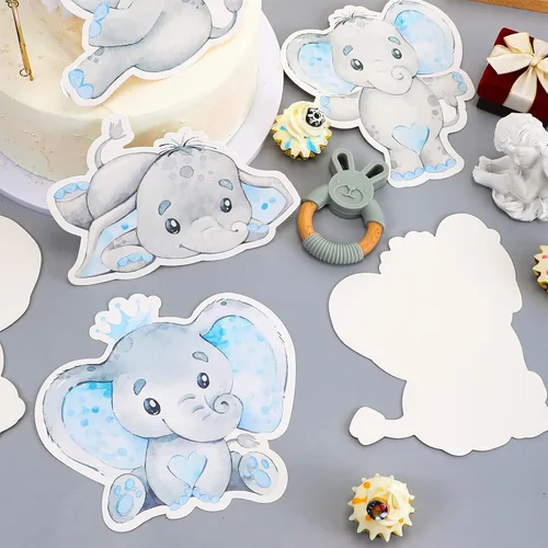 Vista 5 de Tatuo 36 piezas de recortes temáticos de elefantes, decoraciones de baby shower, bonitos recortes de elefante azul para baby shower, fiesta