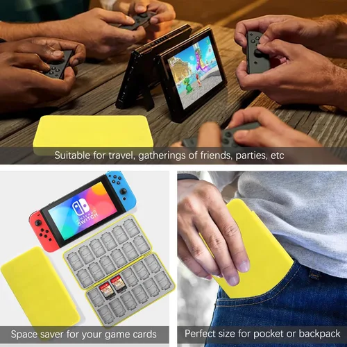 Vista 6 de FYY Nintendo Switch Game Case - Yellow Nintendo Switch Game Holder for Nintendo Switch Cartridge Case with 24 Game Card Slots & 48 Micro SD Card