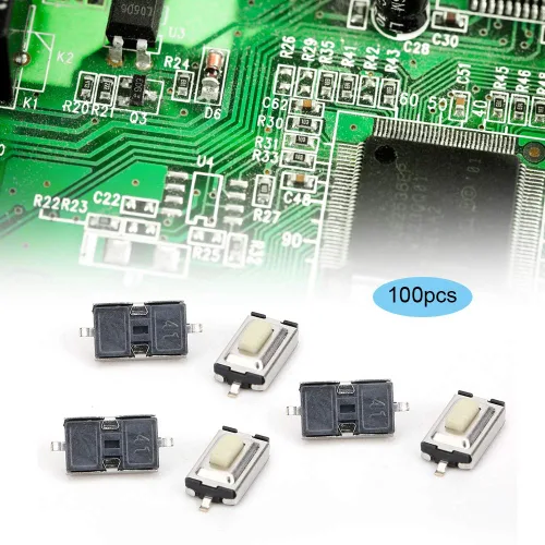 Vista 3 de Interruptor de botón táctil momentáneo, 100 interruptores de botón táctil de 0.118 x 0.236 x 0.098 in de alta sensibilidad de respuesta rápida Micro