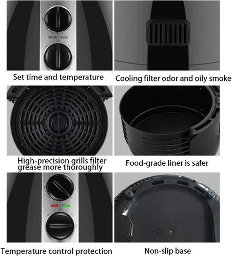 Vista 4 de Freidora de aire eléctrica Freidora de aire, freidora de aire de gran capacidad para el hogar de 5.5 L, freidora electromecánica inteligente sin