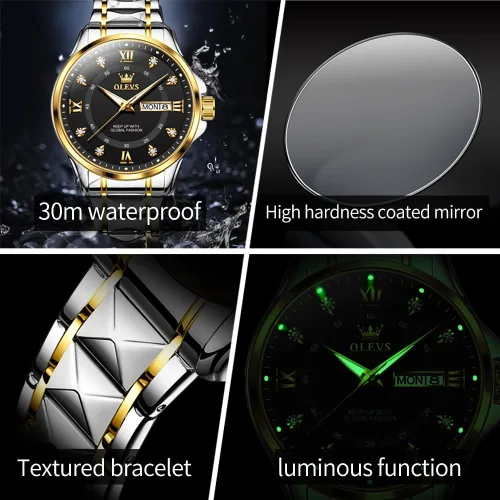 Vista 30 de OLEVS Reloj para parejas para él y ella, reloj analógico de cuarzo para hombres y mujeres, de acero inoxidable, impermeable, luminoso, fecha, reloj