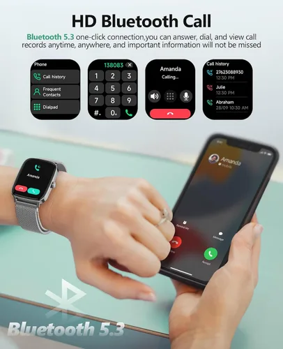 Vista 4 de SOUYIE Relojes inteligentes para mujeres y hombres, reloj inteligente de voz AI de 1.85 pulgadas, monitor de frecuencia cardíaca 24/7, rastreador