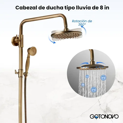 Vista 3 de Juego de grifería para ducha de 8 pulgadas con chorro de lluvia y ducha de mano
