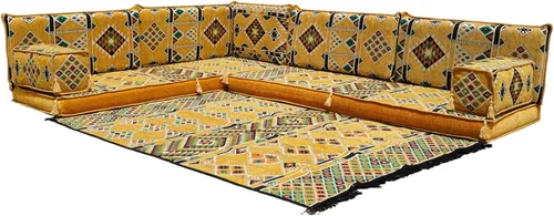 Vista 24 de arabicsofa Juego de sofás árabes tradicionales en forma de L - Sofás seccionales marroquíes - Asientos Majlis orientales para sala de estar
