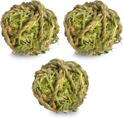 Vista 2 de SunGrow Timothy - Bolas para conejos, juguetes masticables para cuidado bucal y digestión, golosinas de heno de alta fibra para conejitos