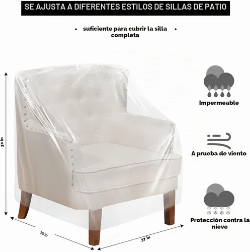 Vista 2 de Tudomro 4 fundas para sillas de plástico para exteriores, impermeables para sillón, transparentes, a prueba de polvo, funda de sofá de plástico