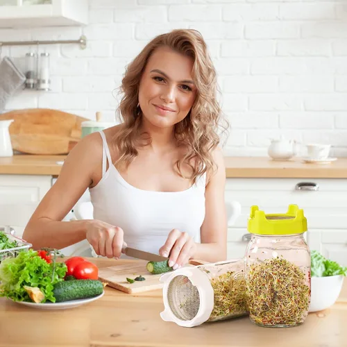 Vista 6 de Tapas de germinación, tapa de brote de plástico con pantalla de acero inoxidable para frascos Mason de boca ancha, kit de germinación para brotes
