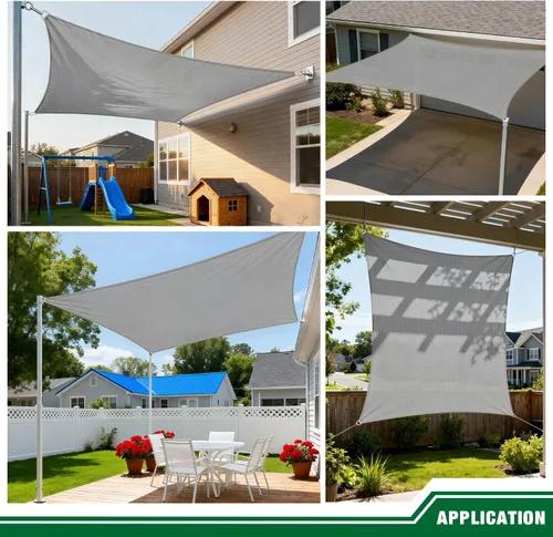Vista 2 de Toldo tipo vela rectangular de 10 x 15 pies, toldo para exteriores, cubierta de bloqueo UV, borde curvado con anillos en D, tela permeable