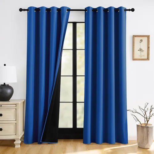 Vista 22 de RYB HOME Cortinas 100% opacas de 63 pulgadas de largo, cortinas de ventana de eficiencia energética y reducción de ruido para dormitorio, sala