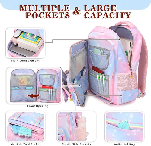 Vista 3 de Mochila escolar para niñas, mochila para computadora portátil, mochila escolar linda para niños y jardín de infantes, mochilas grandes para mujeres